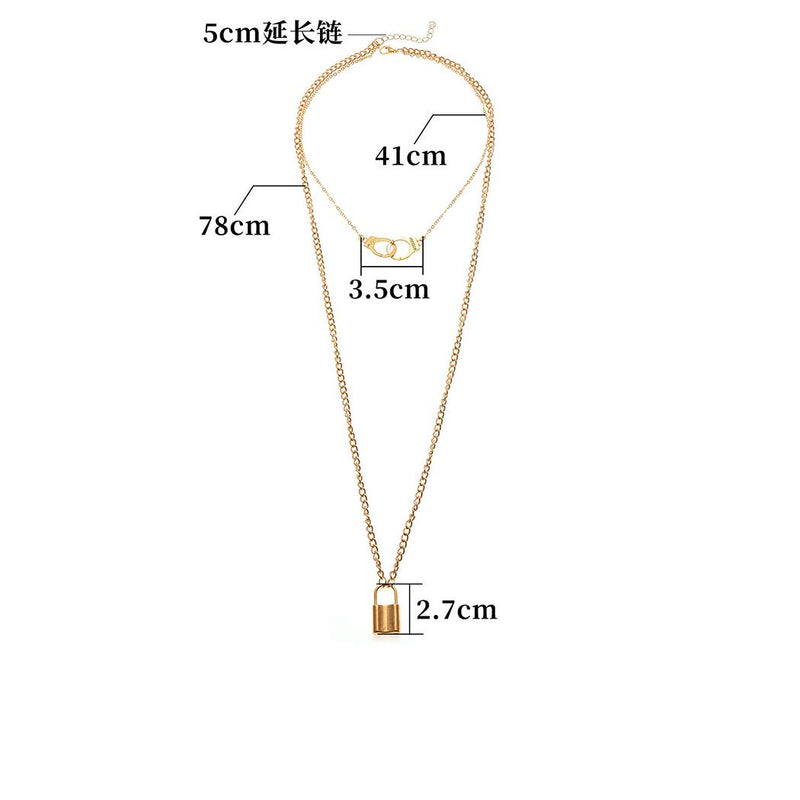 [Australia] - Mosako Punk Layered Necklaces Lock Pendant Necklace Chain Gold Handcuffs Necklace Jewelry for Women and Teen Girls 
