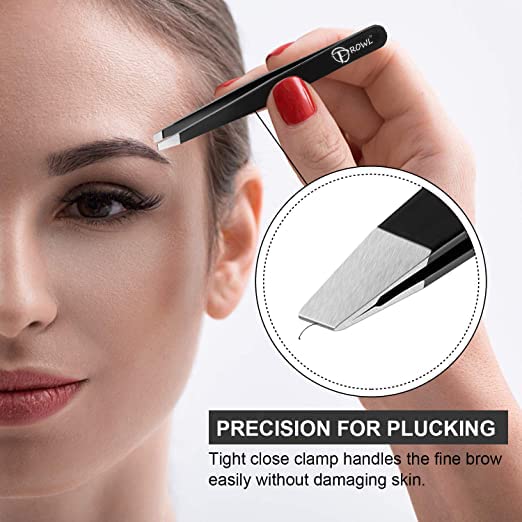 [Australia] - PROWL Professional Stainless Steel Tweezers for Facial Hair Women & Men – Set of 4 Eyebrow Tweezers for Ingrown Hair, Facial Hair, Splinter, Blackhead, and Tick Remover Black 