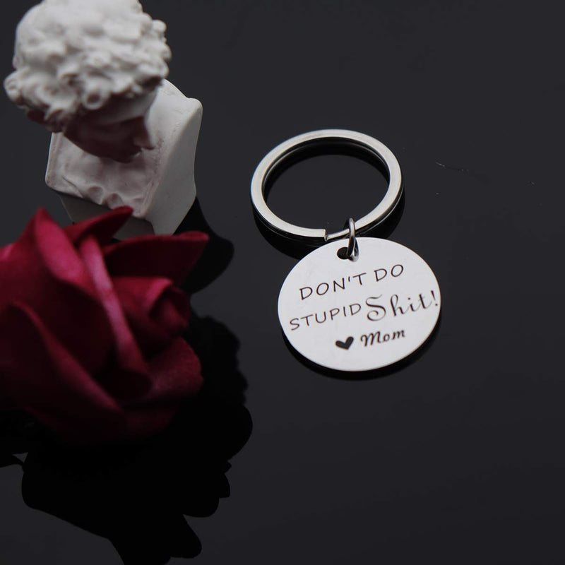 [Australia] - Don't Do Stupid Shit Keychain Funny Birthday Gifts for Son Daughter from Mom Humor Sarcasm Gift for Family Friends Don't Do Stupid Shit Love Mom (Disc) 