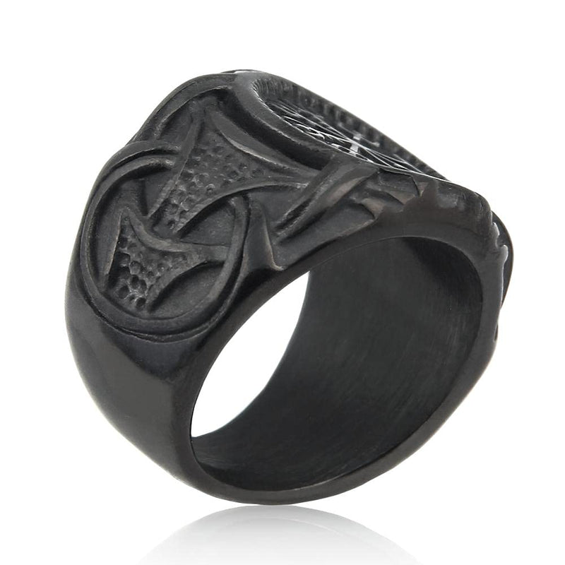 [Australia] - BAVIPOWER Viking Vegvisir Norse Compass Ring Stainless Steel Accessory Guardian Protection Amulet Black Compass 7 