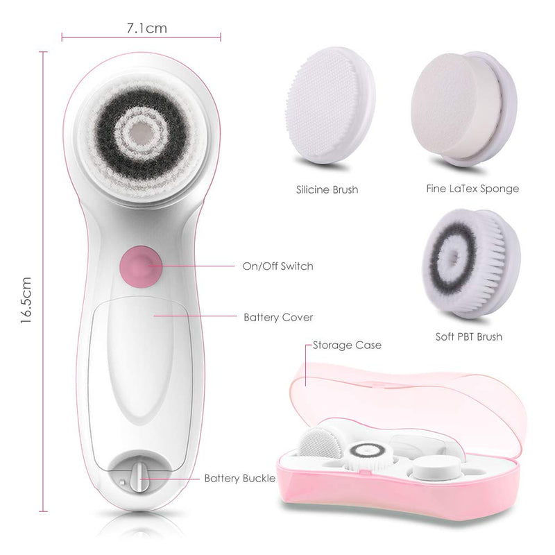 [Australia] - TOUCHBeauty 3IN1 Face Brush Set with 3 Spin Cleansing Brushes, Deeply Cleanse Pores for All Skin Sensitive type |Waterproof, included Travel Case, Dual-Speed, Battery Powered TB-0 Pink 