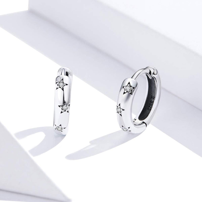 [Australia] - Qings Huggie Hoop Earrings 925 Sterling Silver Star Hypoallergenic Earrings with 5A Cubic Zirconia,small hoop earrings for women Girls 