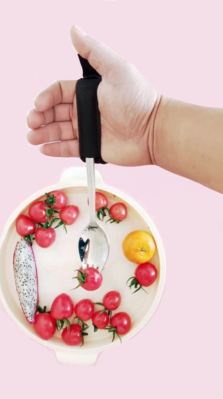 [Australia] - Healthman Spork Adaptive Utensils, Hand Cuff for Holding Cutlery, Eating Aids/Eating Assistance & Adaptive Utensil Holder for Weak Grip & Limited Mobility, Stroke, Arthritis(1 Pack) 
