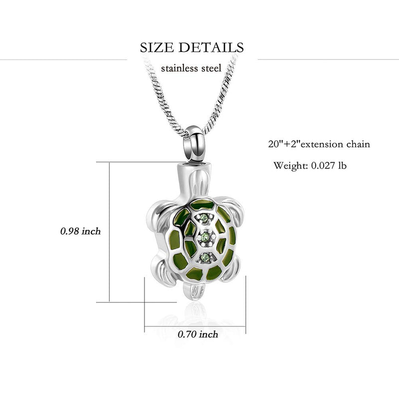 [Australia] - Cremation Jewelry for Ashes Turtle Cremation Urn Pendant Necklace for Ashes Keepsake Holder Memorial Jewelry silver and green 