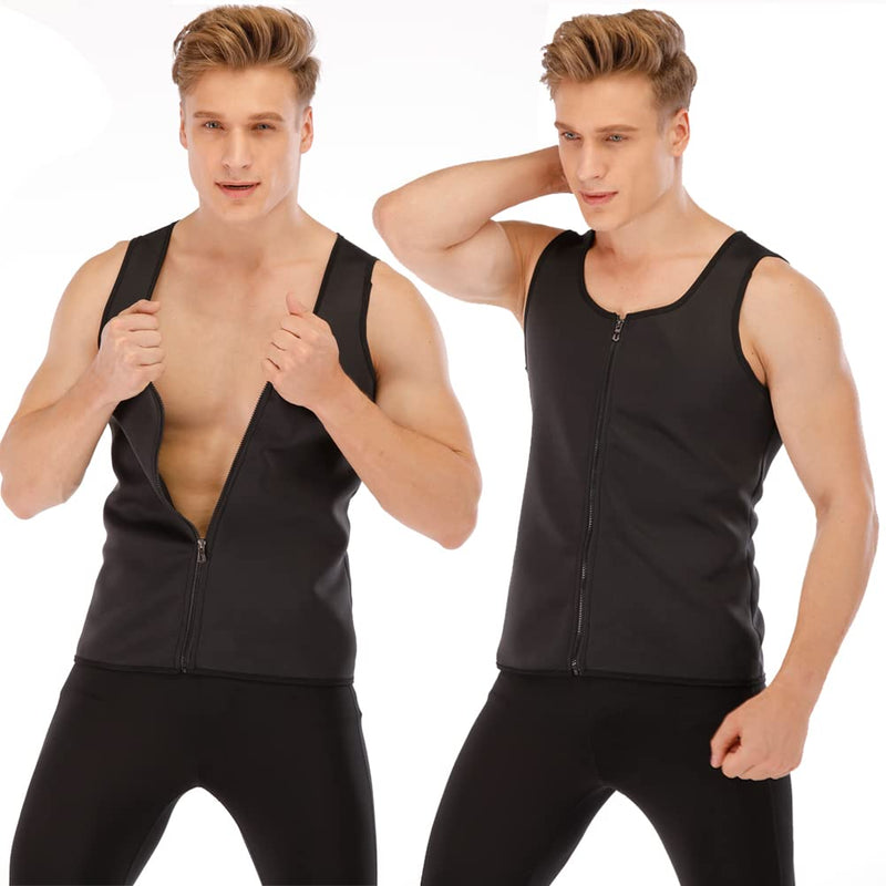 [Australia] - FEimaX Men Sauna Sweat Suit Waist Trainer Workout Body Shaper Men's Hot Vest Zipper Neoprene Slimming Tank Top for Fitness Sport Gym Shirt Shapewear S Black 