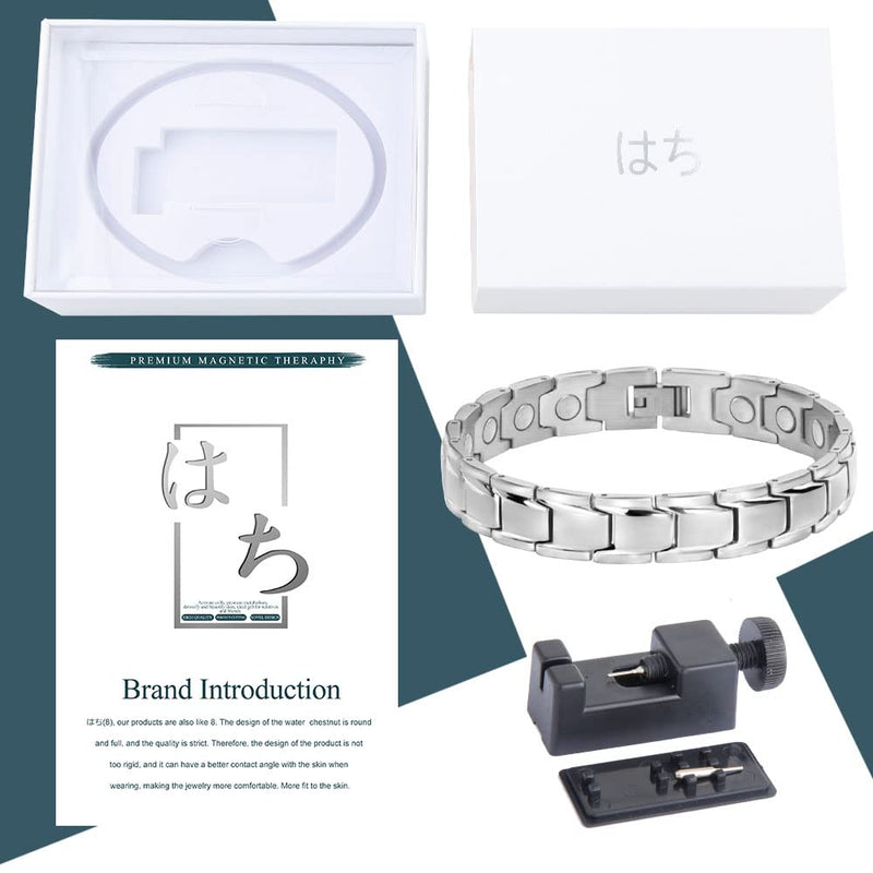 [Australia] - はち Magnetic Lymph Detox Bracelet Men Power Magnets Energy Stainless Steel Gents Bracelet for Couples with Adjustment Tool and Gift Box (Men, Silver) 
