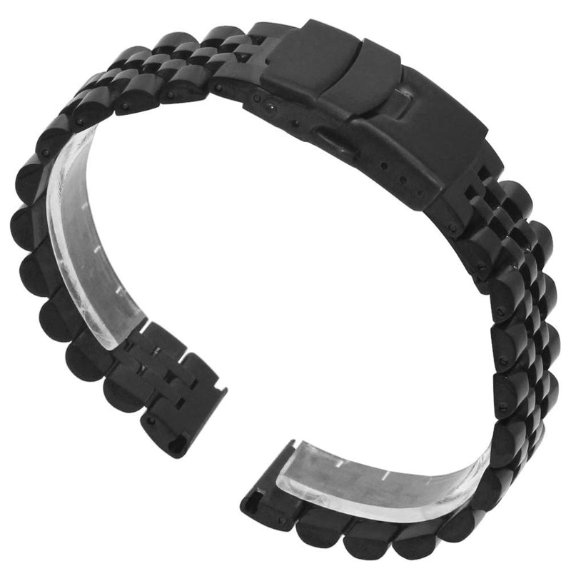 [Australia] - Super Brushed & Polished 3D Solid Stainless Steel Watch Bracelet Band 20mm 22mm Security Double Deployment Buckle Black 