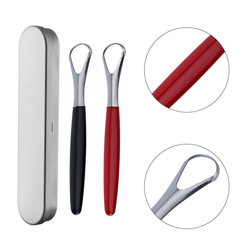 [Australia] - 2 Pcs Stainless Steel Tongue Brush Set Tongue Scraper Cleaner Professional Tongue Scraper with Case for Bad Breath Oral Care Fresh Breath 