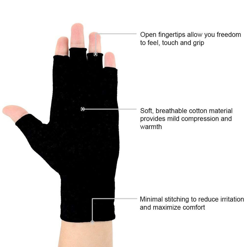 [Australia] - 2 Pairs Arthritis Compression Gloves for Arthritis Pain Relief, Rheumatoid, Osteoarthritis and Carpal Tunnel for Men and Women, Fingerless for Typing (Small, Pureblack+Gray) Small (2 Pair) 