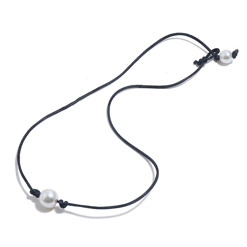 [Australia] - Strain Single Pearl Choker Necklace for Women Girls Summer Beach Black Leather Shell Necklace Set, 3Pcs 3 Pack Choker Necklace-Style 1 