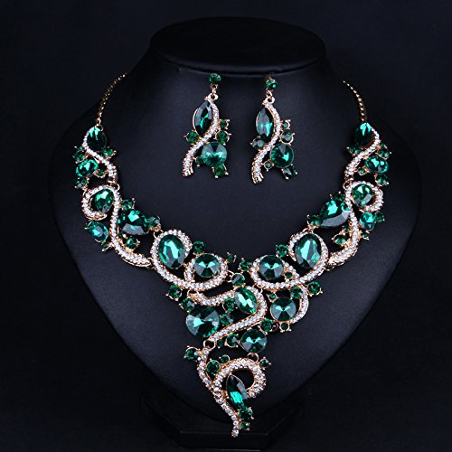 [Australia] - ENUUNO Costume Jewelry for Women Prom Blue Crystal Flowers Luxury Choker Necklace and Earrings Bridal Jewelry Set for Wedding 