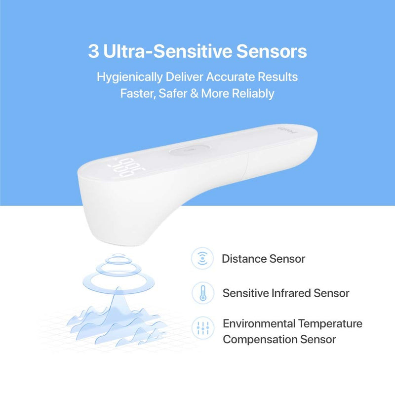 [Australia] - iHealth No-Touch Forehead Thermometer, Digital Infrared Thermometer for Adults and Kids, Touchless Baby Thermometer, 3 Ultra-Sensitive Sensors, Large LED Digits, Quiet Vibration Feedback, Non Contact 