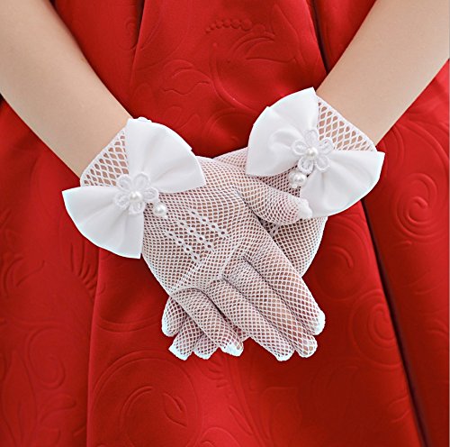 [Australia] - Tandi Girls Gorgeous Satin Fancy Gloves for Special Occasion Dress Formal Wedding Pageant Party Short Pure White One Size Fit 3-13 Years 