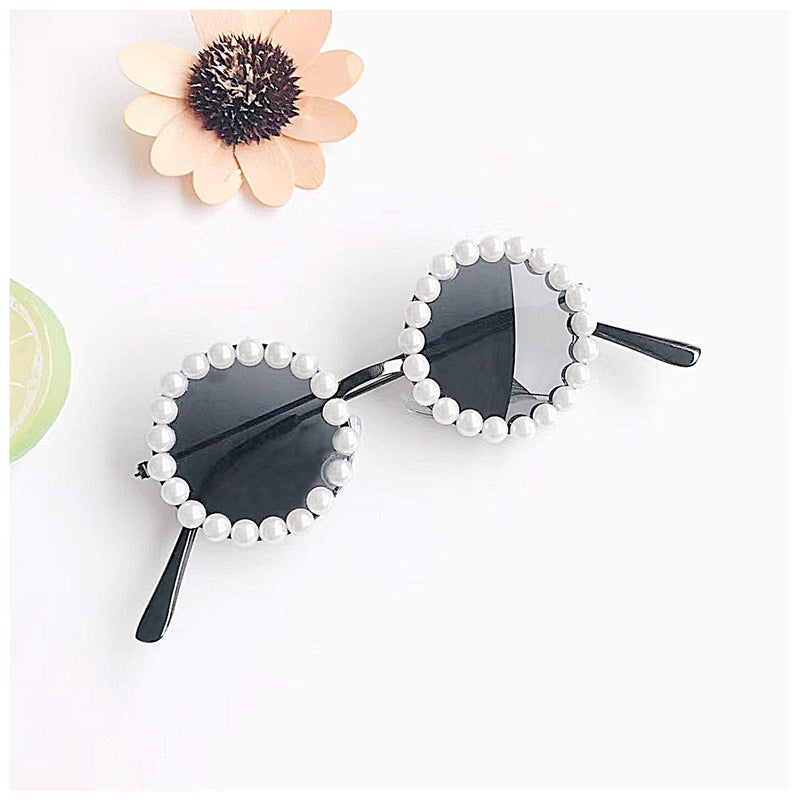 [Australia] - Naimo Toddler Kids Girl Daisy Flower Round Anti-UV Sunglasses for Party Photography Outdoor Beach White 