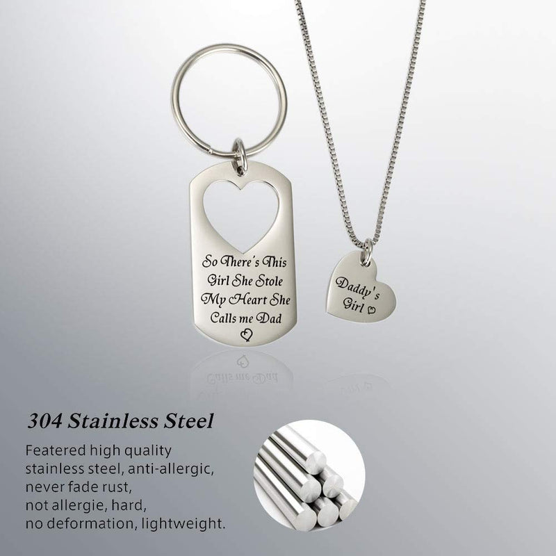 [Australia] - Gifts for Dad Necklace Jewelry, Father Daughter Keychains Jewelry, Daddy's Girl Birthday Necklace Set- There's This Girl Who Stole My Heart She Calls Me Daddy 