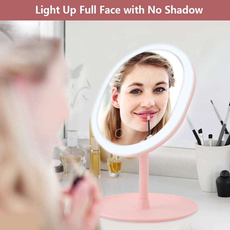 [Australia] - Sanwsmo LED Makeup Mirror Vanity Mirror with Lights,3 Color Lighting Modes,5X Magnification,Touch Screen Switch,90 Degree Rotation,Portable Detachable Countertop Circle Tabletop Desk Face Mirror（Pink） 