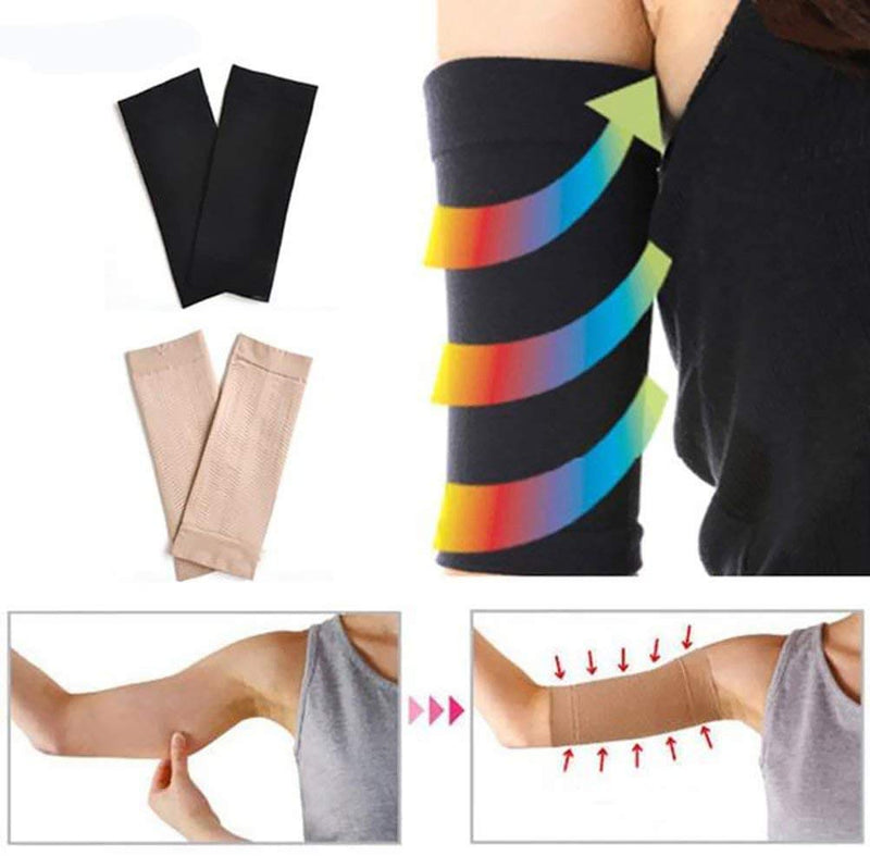 [Australia] - 2 Pairs Arm Slimming Shaper Arm Compression Sunscreen Wrap Sleeve for Women Weight Loss Upper Arm Shaper Helps Lose Arm Fat Toneup Arm Shaping Sleeves for Beauty Women 