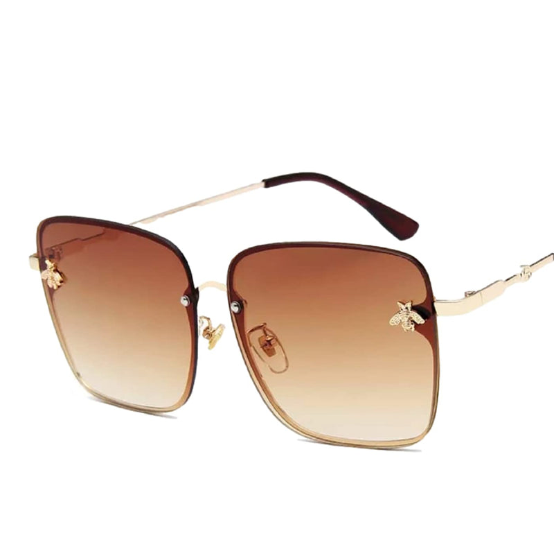 [Australia] - Tan Oversized Square Butterfly Sunglasses for Woman Rimless Gold Frame 