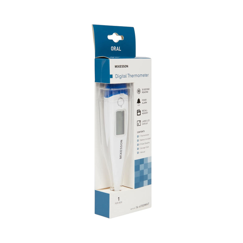 [Australia] - McKesson Digital Oral Thermometer with LCD Display - 30-Second Reading, Fever Alarm, Recall Memory - Includes Probe Sheaths, Storage Case, Manual, Battery, 1 Count (1 ct) 