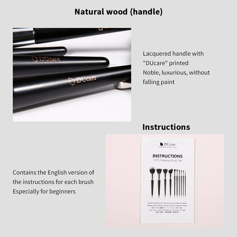 [Australia] - DUcare Makeup Brush Set 10Pcs Professional Makeup Brushes with Case Women Gift Premium Synthetic Kabuki Foundation Blending Brush Face Powder Blush Concealers Eye Shadows with Bag 10pcsBlack 