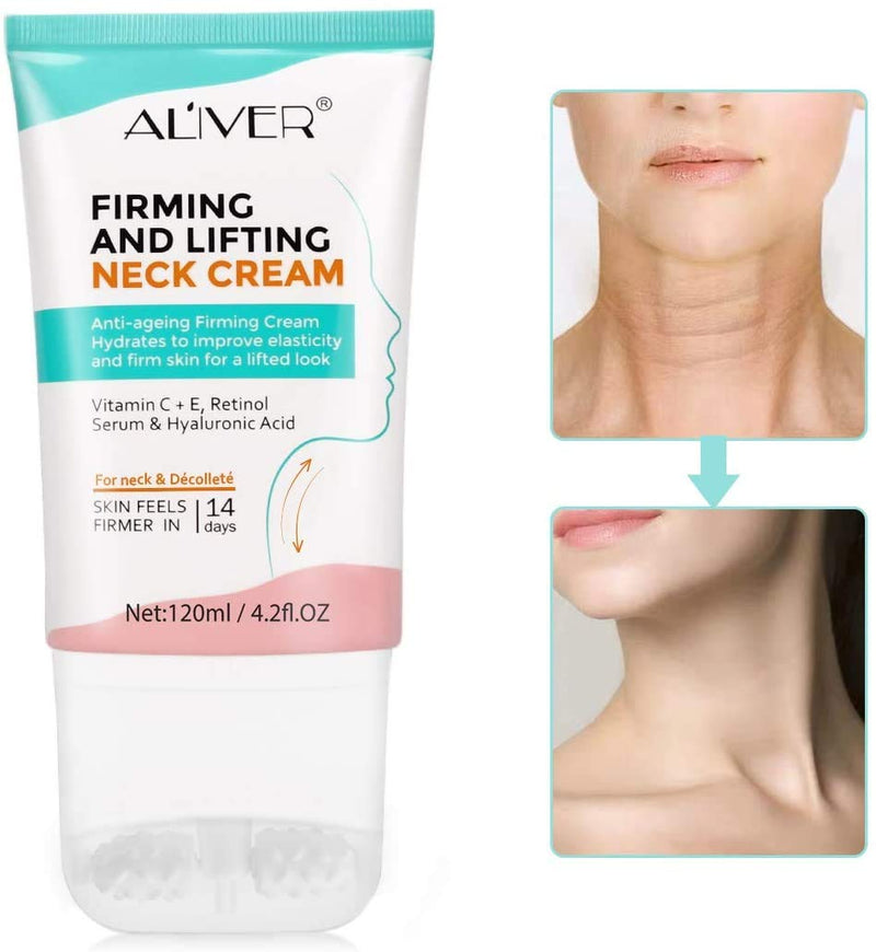 [Australia] - Neck Firming Cream with 2 in 1 Roller Massage, Anti Aging Moisturizer for Neck & Décolleté, Anti Wrinkle Skin Tightening and Lifting Cream Reduce Double Chin, Firm Sagging Skin 120ML 