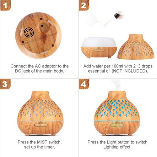 [Australia] - 400ML Essential Oil Diffuser, Remote Control Diffusers for Essential Oils, Electric Ultrasonic Air Humidifier, Aromatherapy Diffuser with Waterless Auto-Off A-yellow 