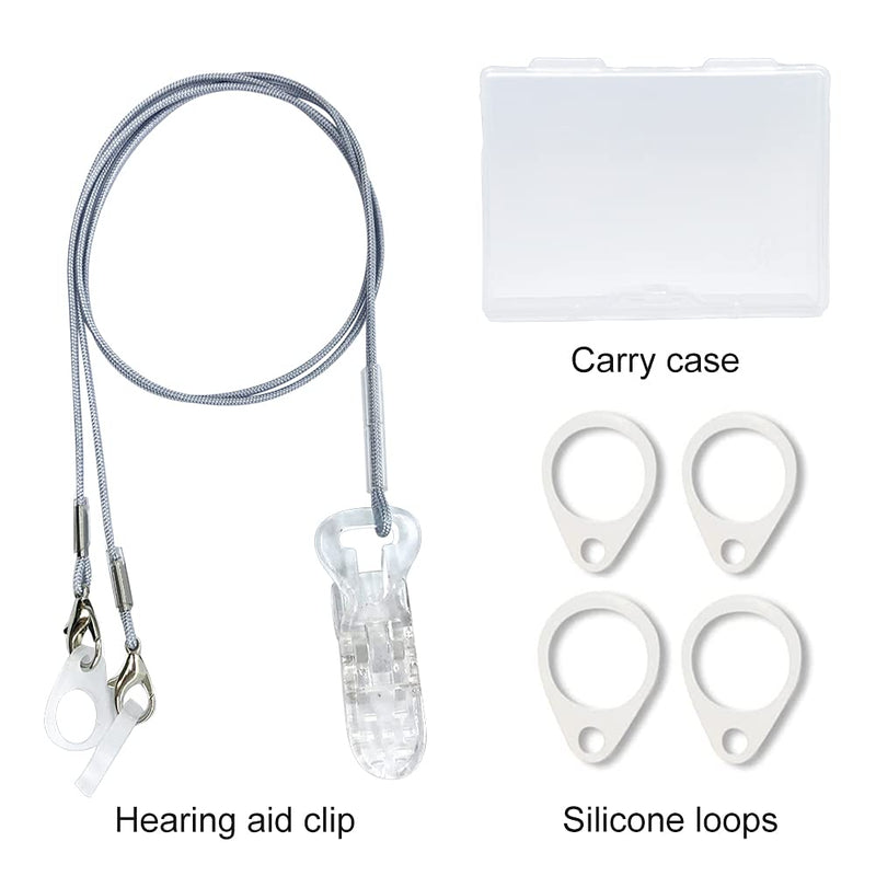 [Australia] - BTE Hearing Aid Clips Otoclip for Adults and Kids with 7mm 9mm 11mm Silicone Loops for BTE Hearing aids and Anti Lost Lanyard Cord and Carry case (Gray) 