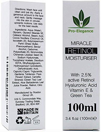[Australia] - Retinol Moisturiser face cream 2.5% 100ML DOUBLE SIZE For Day & Night with Hyaluronic Acid Vitamin E & Aloe Vera Best Anti Aging & Wrinkle Face & Neck Eye Bags Dark Circles & Crows Feet 
