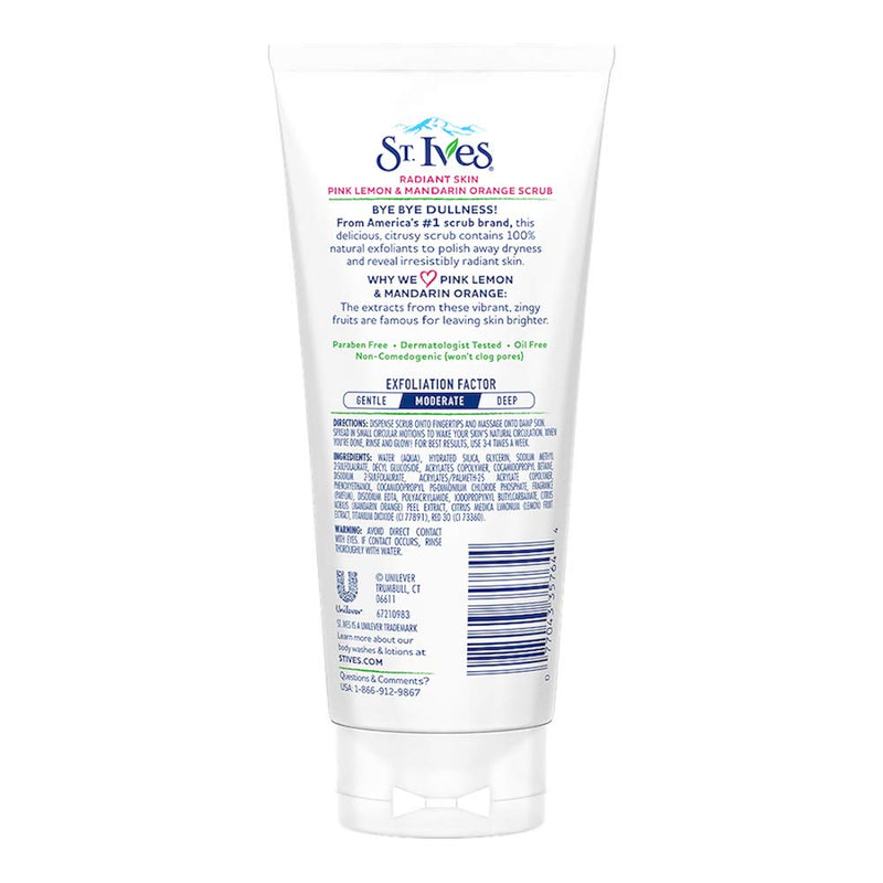 [Australia] - St. Ives Radiant Skin Face Scrub For Dull Skin Pink Lemon and Mandarin Orange Dermatologist-Tested Face Wash Scrub With 100 percent Natural Exfoliants 6 oz 