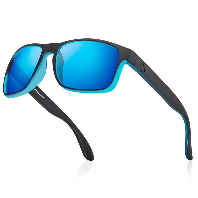 [Australia] - MAXJULI Polarized Sunglasses for Men and Women,UV400 Protection Sun Glasses,Ideal for Driving Cycling and Running 8120 2 Pack(gray+black on Gloss Blue) 