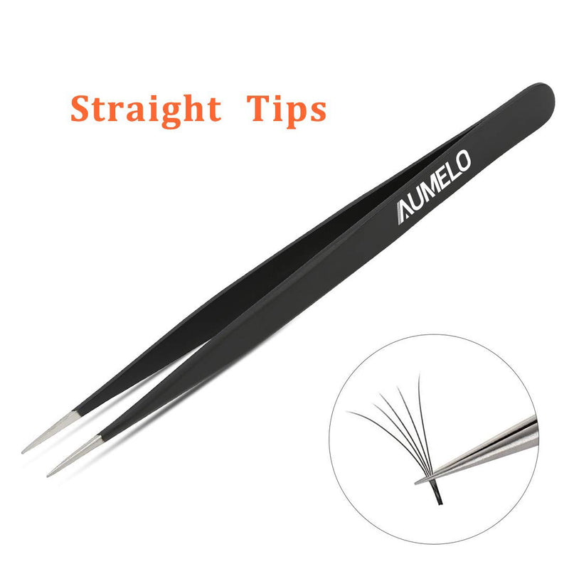 [Australia] - Tweezers for Eyelash Extensions by AUMELO - 3 PCS Professional Stainless Steel Precision Eyelashes Lash Tweezers Set for Your Beauty - Steel Pointy Ends Meet Perfectly,Black Black 