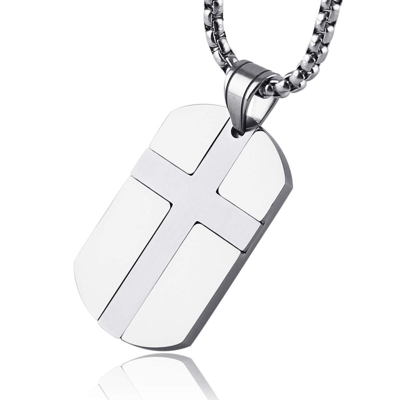 [Australia] - HZMAN Isaiah 41:10 Jewelry, Stainless Steel Cross Dog Tag Pendant Necklace Strength Bible Verse Silver 