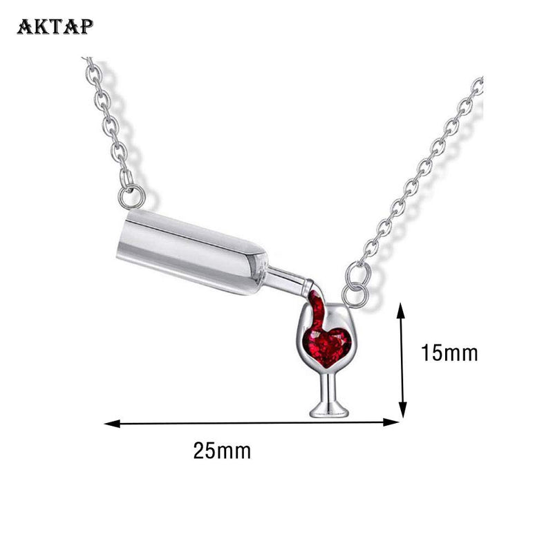 [Australia] - AKTAP Wine Necklace Love Wine Cheers Red Enamel Heart Pendant Necklace Jewelry Gift for Wine Lovers Wine Bottle Necklace 