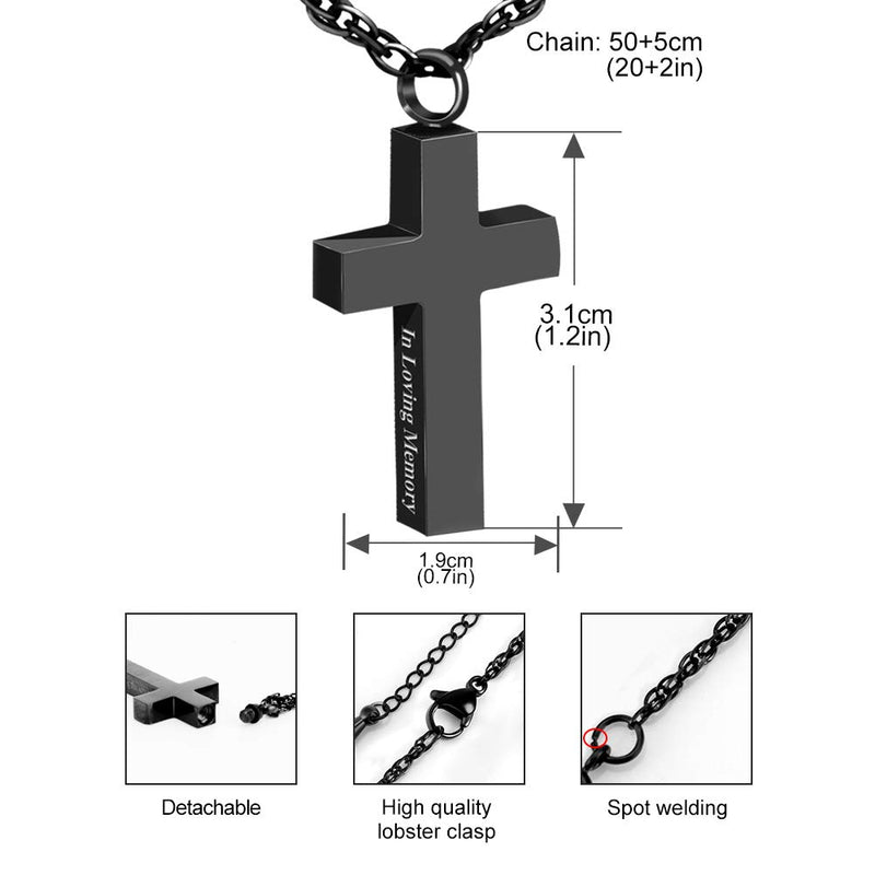 [Australia] - Dletay Cremation Cross Necklace for Ashes Stainless Steel Cross Urn Pendant Ashes Holder Memorial Jewelry-in Loving Memory(Black) Black 