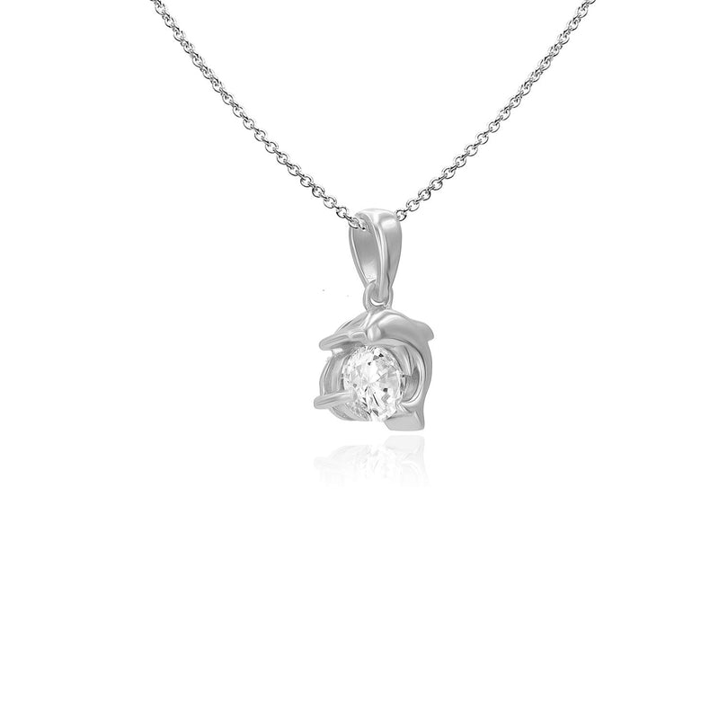 [Australia] - Sea of Ice Sterling Silver 6mm CZ Happy Dolphin Pendant Necklace for Women Girl, 18 Inch 