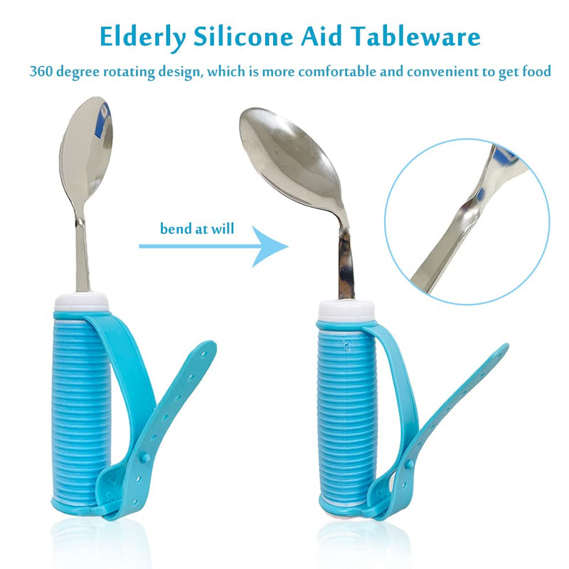 [Australia] - Elderly Silicone Aid Tableware - Spoon & Fork Food Eating Daily Living Accessories for Disabled, Handicapped (Fork & Spood) Fork & Spood 