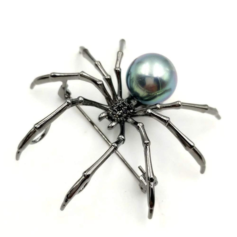 [Australia] - DREAMLANDSALES Victorian Style Mother of Pearl Body and Micro Pave Spider Brooches Pins Black Tone 1PC BLACK 