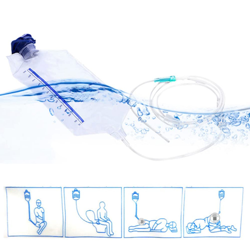 [Australia] - Enema Bag Kit, Reusable Colon Coffee Enema Bag Cleansing Kit Home Douche Bag Douche Internal Cleaner with 10 Replacement Silicone Hose 1200ML 