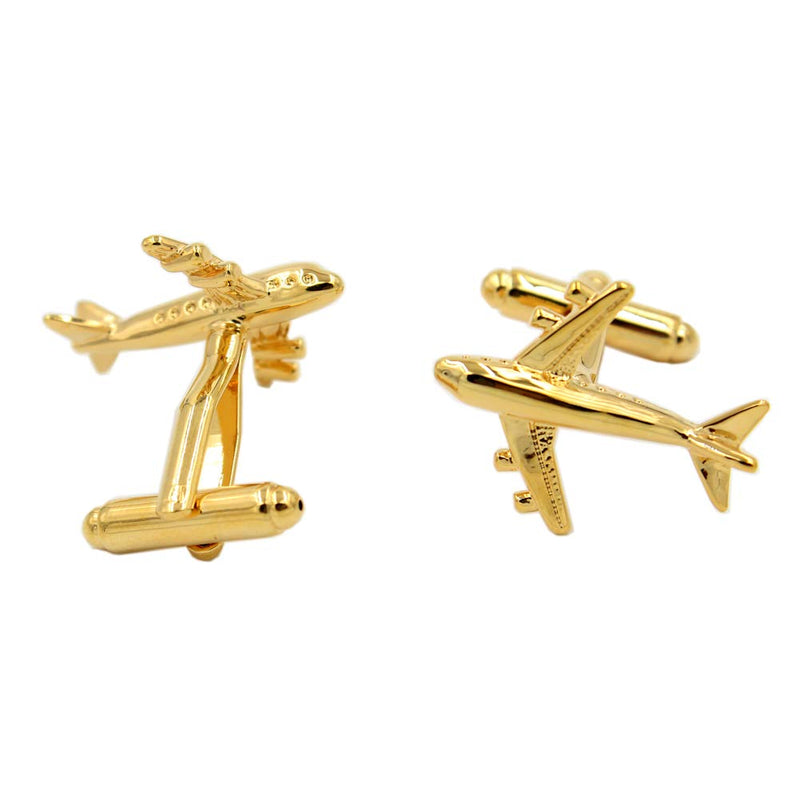 [Australia] - Gold Airplane Cufflinks Jumbo Jet Plane Gifts for Pilots Travel Aircraft Cuffs 