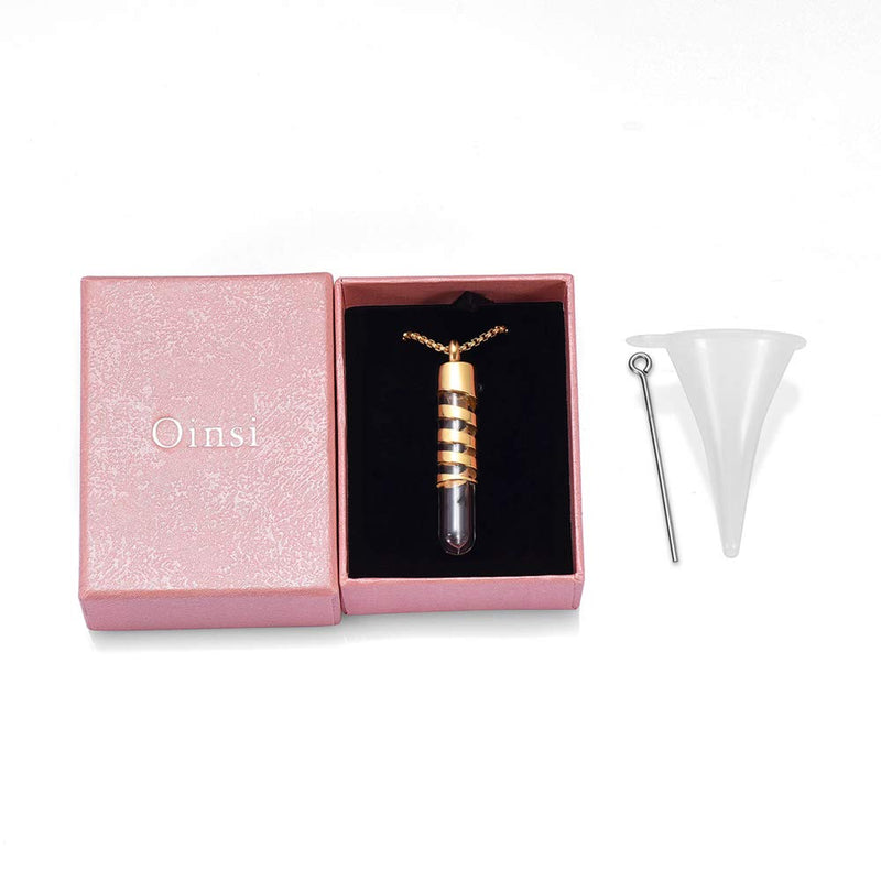 [Australia] - Clear Glass Tube Cremation Urn Jewelry Ashes Holder Necklace Keepsake Memorial Pendant Including Box/Fill Kits Gold 