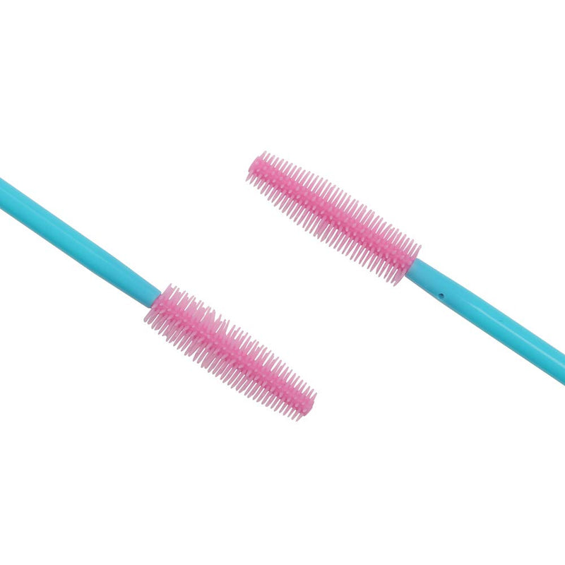 [Australia] - 100 Pcs Silicone Mascara Wands Disposable Eyelash Brushes for Extensions Lash Applicators Makeup Tool Kit, Blue/Pink Blue Handle/Pink Brush Head 