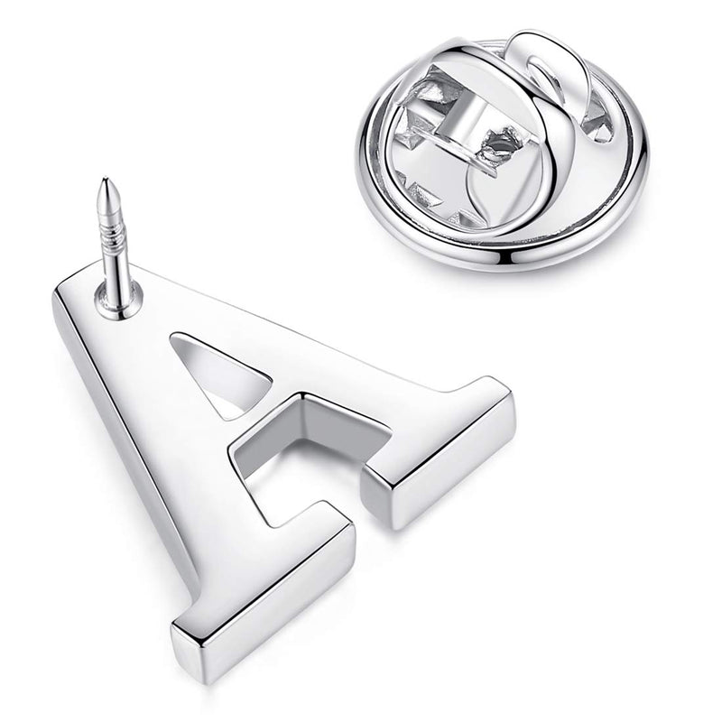 [Australia] - HONEY BEAR Mens Womens Initial Alphabet Letter Lapel Pins Collar Badge Brooches Stainless Steel for Business Wedding Graduation Gift Silver A 0.59 inches 