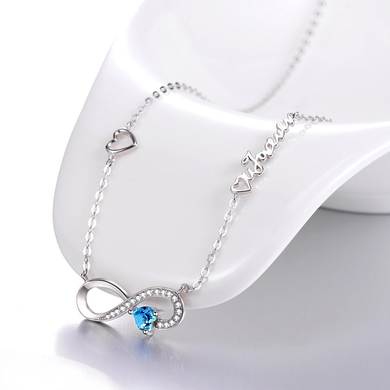 [Australia] - Birthday Gifts Blue Aquamarine Necklace for Women Teen Girls Love You Forever Jewelry for Wife Mom Sterling Silver Love Infinity Heart Jewelry Love You Forever Aquamarine Infinity Heart Jewelry 