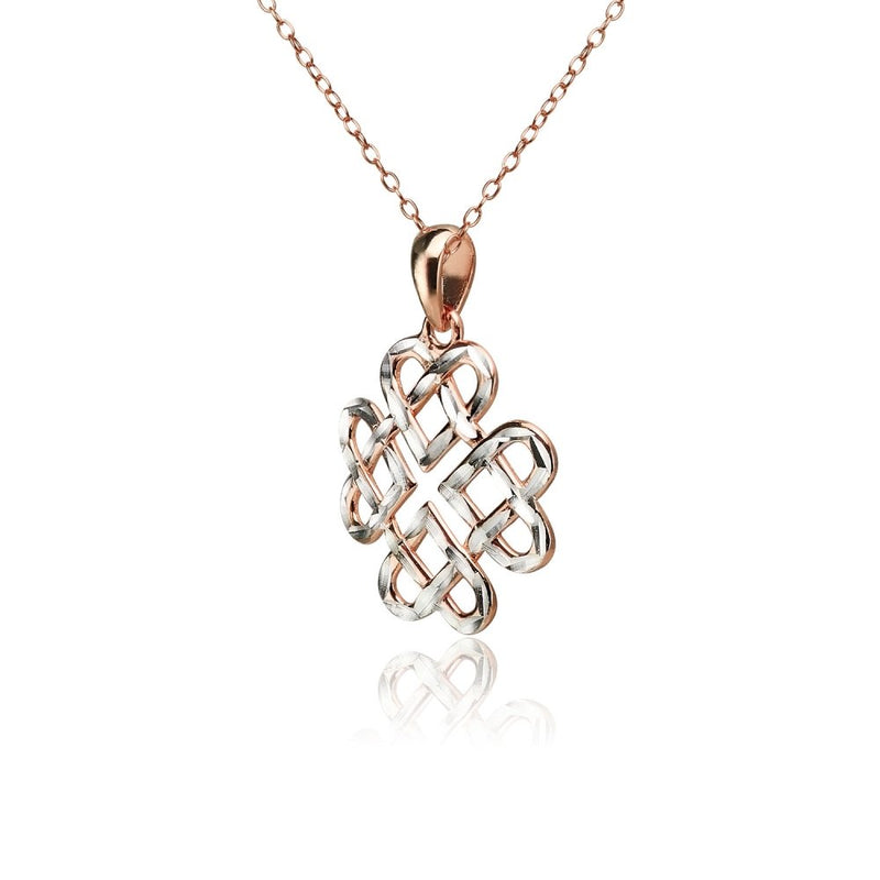 [Australia] - Sterling Silver Diamond-cut Irish Celtic Heart Love Knot Necklace Rose Gold Flashed 