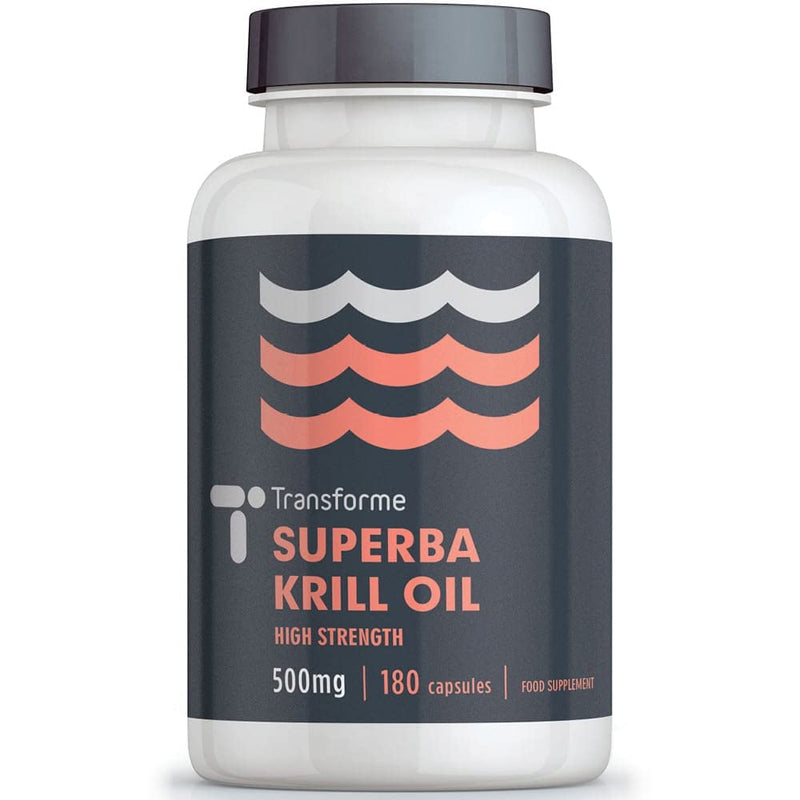 [Australia] - Superba Red Krill Oil Capsules 1000mg Serving, 180 x 500mg Easy Swallow Softgels, High Omega 3 EPA DHA & Astaxanthin, Sustainably Antarctic Sourced, Money Back Guarantee, by Transforme 