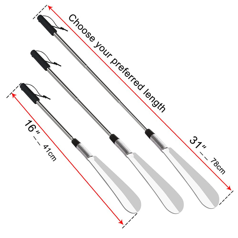 [Australia] - Extendable Shoe Horn, Lifter 16" to 31", Shoe Helper, Travel Shoe Horn Long Handle for Seniors, Metal Shoe Horn for Men, Kids or Adults, Extends & Collapses Stainless Steel Telescopic Spring Shoehorn 