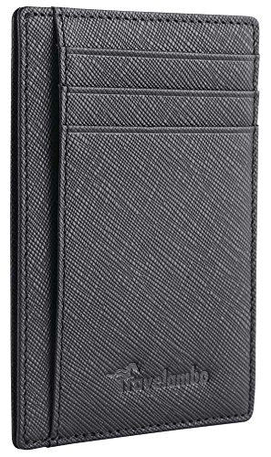 [Australia] - Travelambo Front Pocket Minimalist Leather Slim Wallet RFID Blocking Medium Size-Crazy Horse Black Cros 