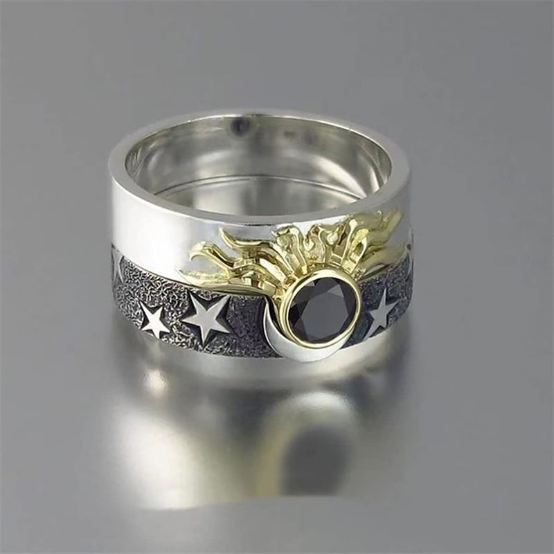 [Australia] - INENIMARTJ 2Pcs Vintage Moon Star Sun Statement Ring for Women Men Sun Moon Matching Couple Rings Set Engagement Rings Boho Promise Rings Punk Crystal Ring 6 