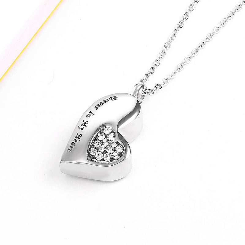 [Australia] - Suxerlry Stainless Steel Cubic Zirconia Heart Pendant Urn Necklace Ashes Memorial Keepsake Jewelry White CZ 