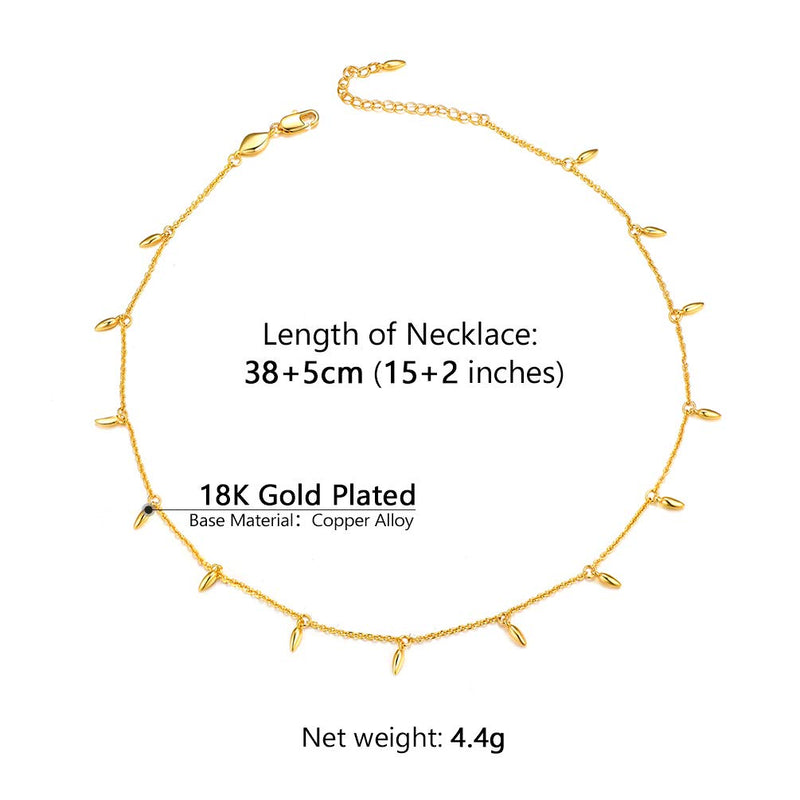 [Australia] - PROSTEEL Fashion Jewelry Lock Pendant Chain Necklace/Leaf Choker/Shell Choker, Stainless Steel 18K Real Gold Plated, Layered Necklaces, 18inch-20inch Adjustable, Come Gift Box B: Gold-15inch to 17inch adjustable-Ear of Rice Design 